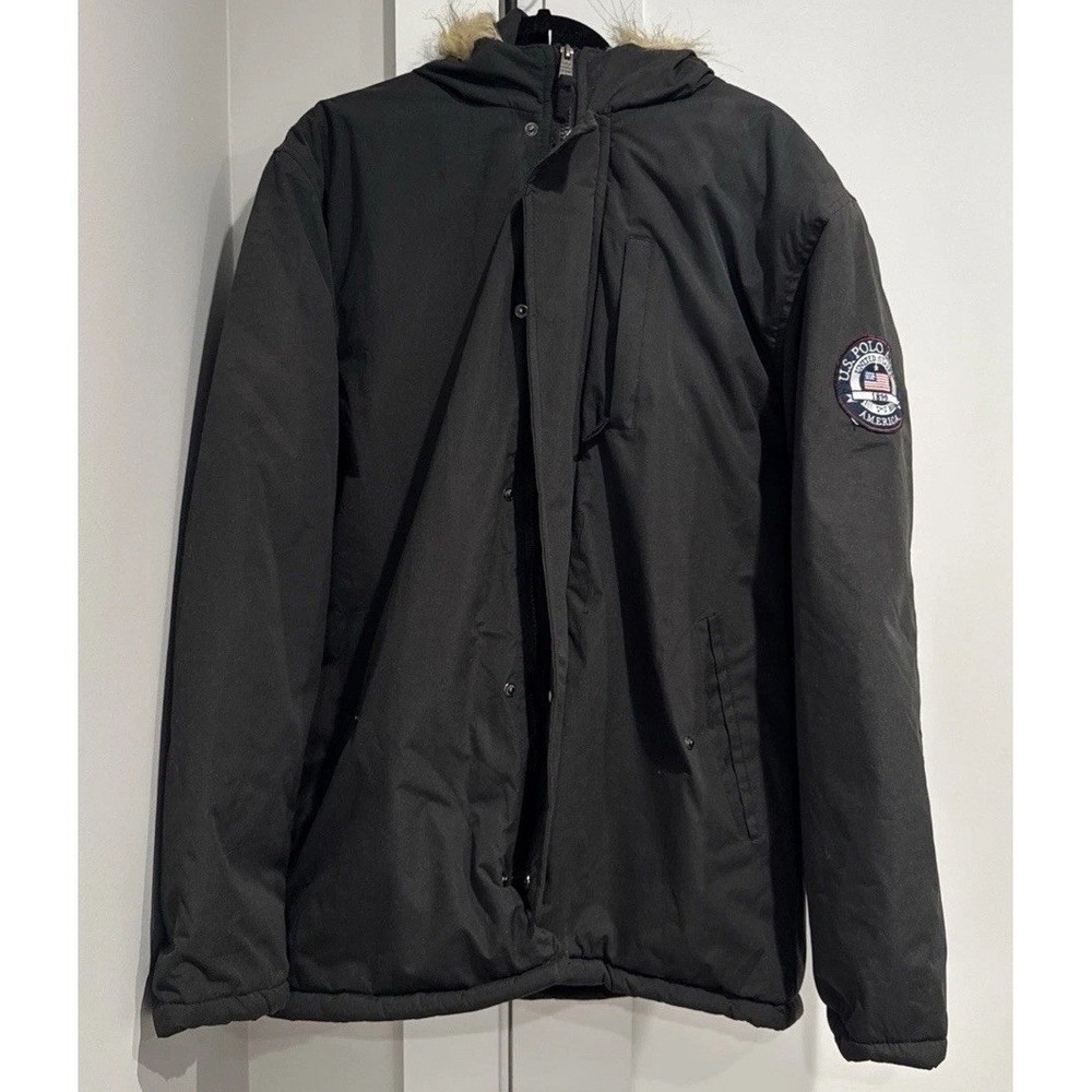 U.S. Polo Assn 1890 Black Puffer Fur Hood Jacket Men's Large